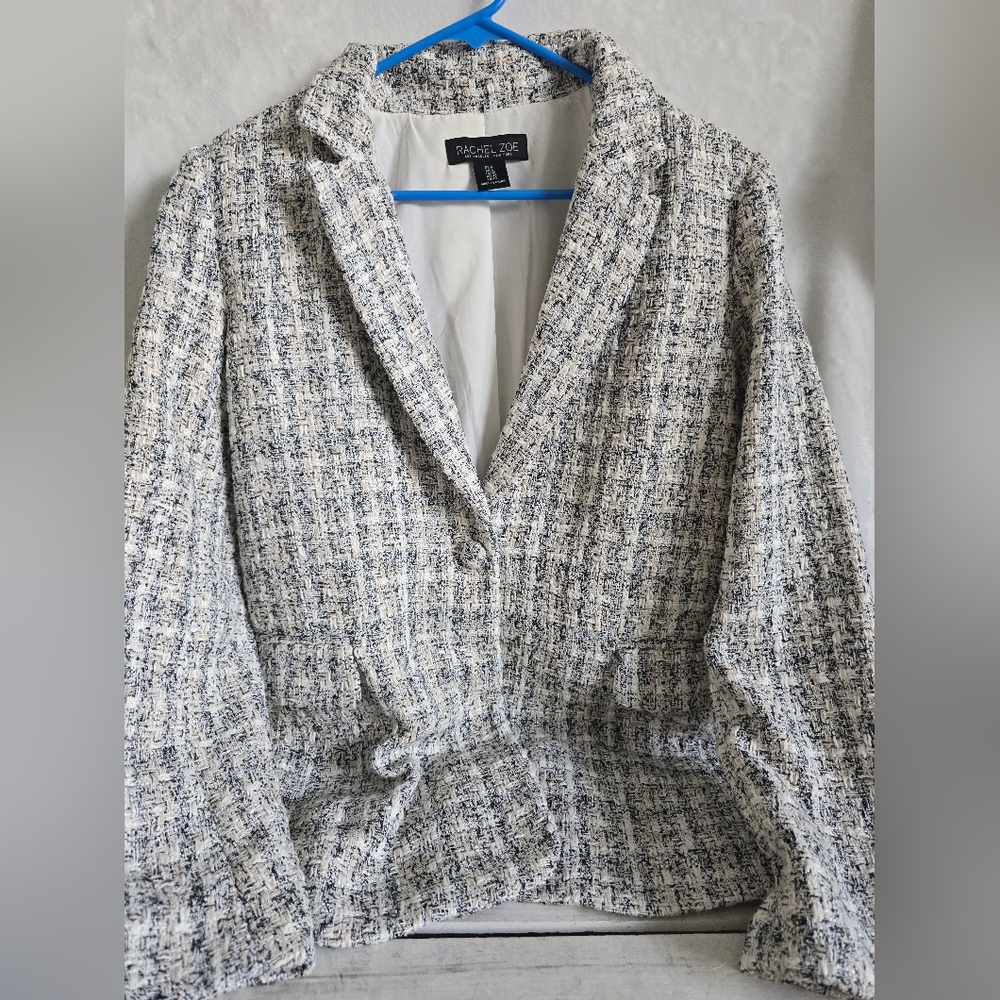 Rachel Zoe Black and White Tweed Blazer jacket  sz 6 EUC
